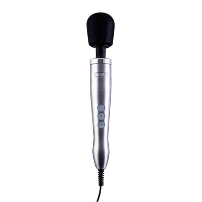 doxy die cast wand massager with a uk plug, showcasing its sleek, metallic finish.