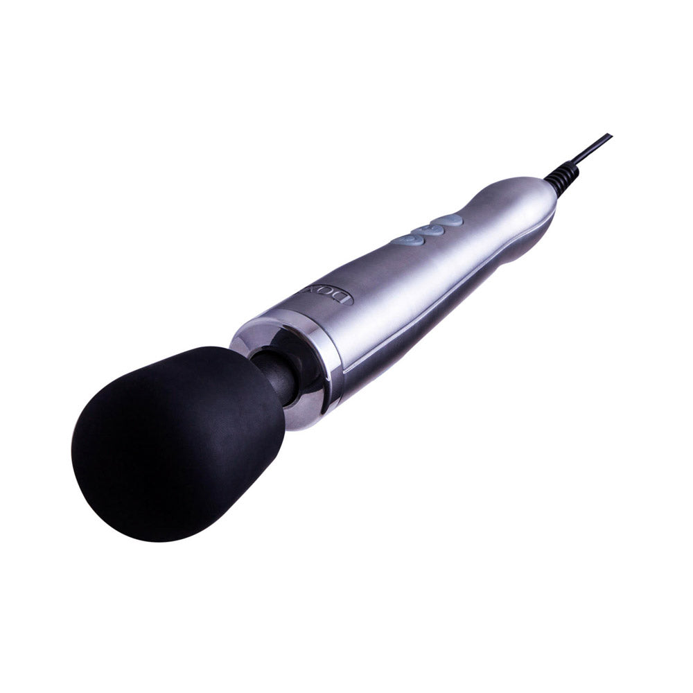 doxy die cast wand massager with uk plug, smooth silver finish for targeted massage