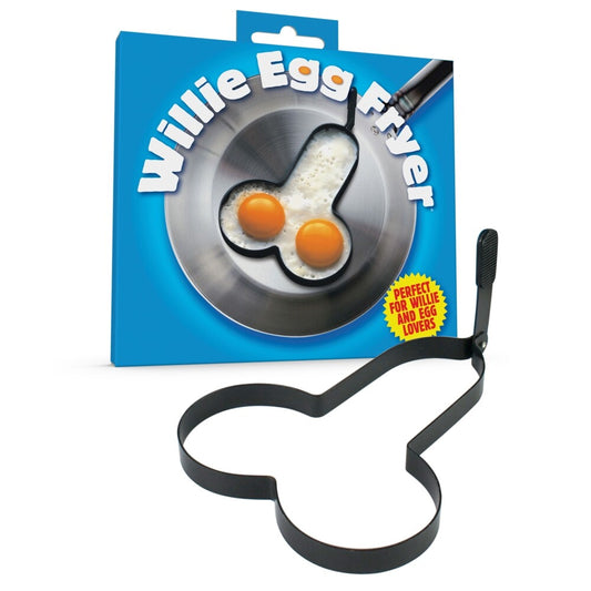 A metal egg fryer from spencer and fleetwood, shaped in a cheeky, rude silhouette.