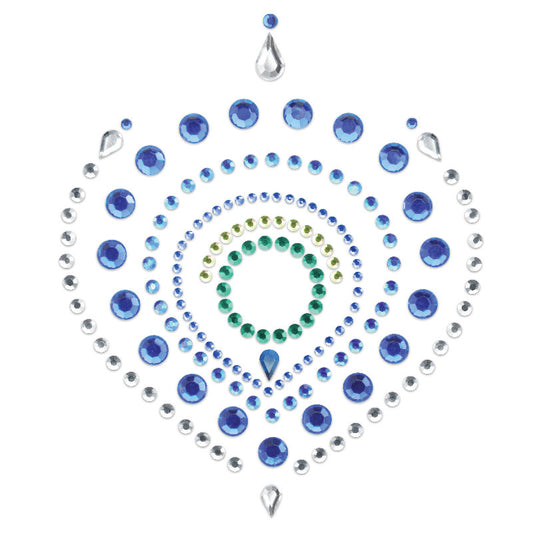 Bijoux Indiscrets flamboyant body jewellery in shades of blue and green, sparkling finish.