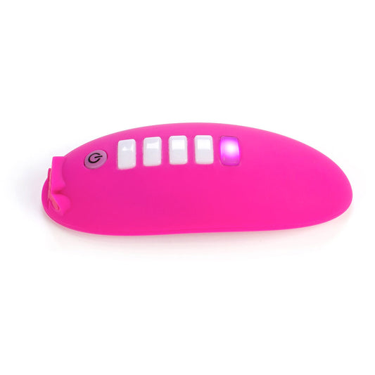 The OhMiBod lightshow vibrator, a sleek clitoral stimulator with remote control, in a shiny finish.