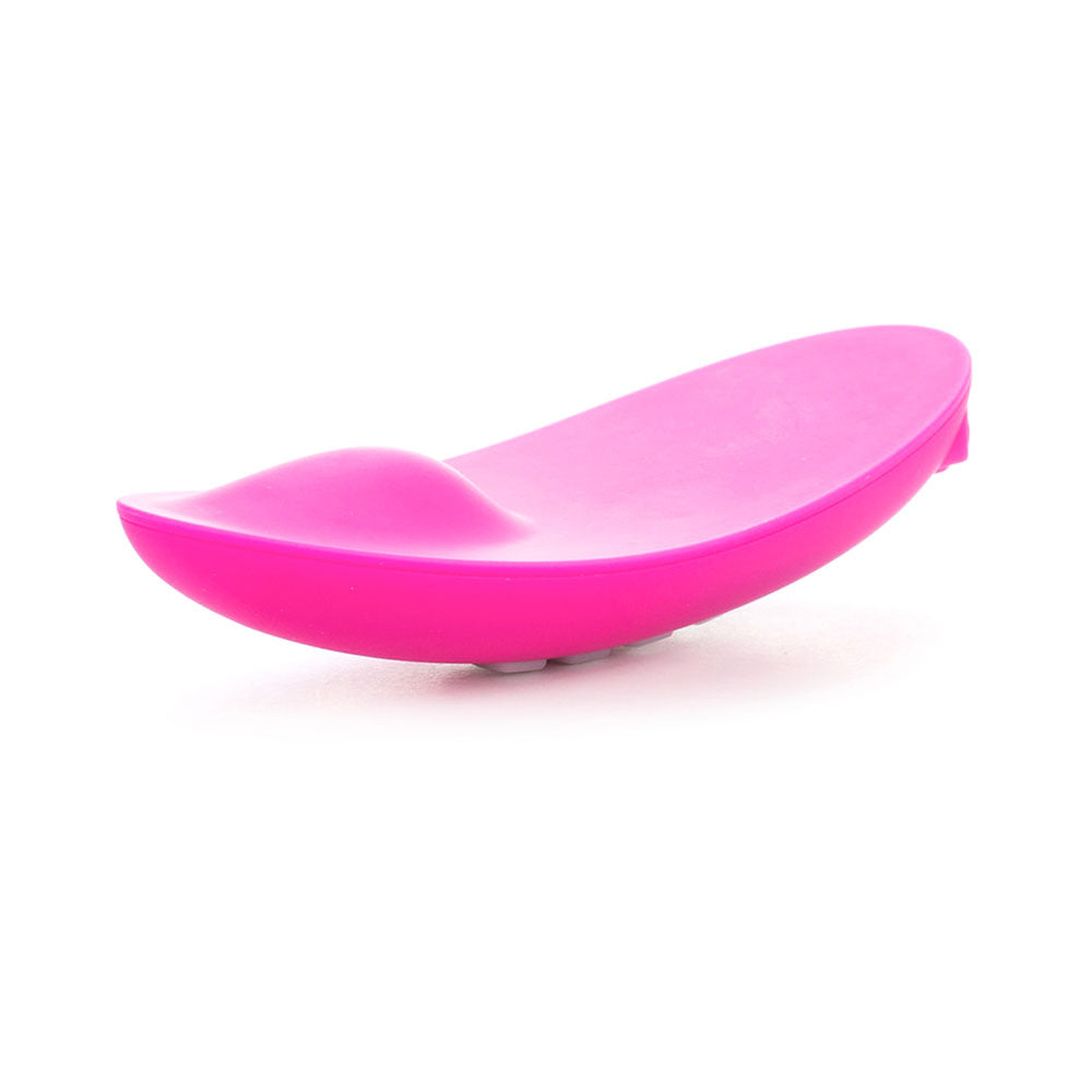 The OhMiBod remote control lightshow vibrator in a translucent material, showing the lights.