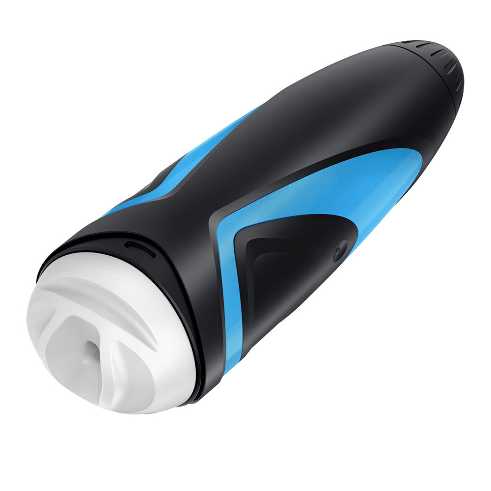 Satisfyer men pleasure stroker masturbator, textured grey sleeve for enhanced sensation, discreet personal pleasure.