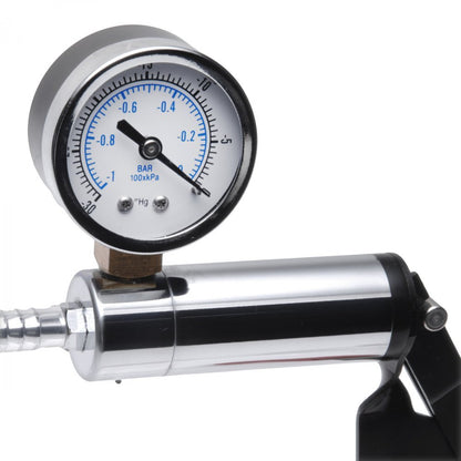 Size Matters steel hand pump for penis enlargement, a deluxe kit with attachments.