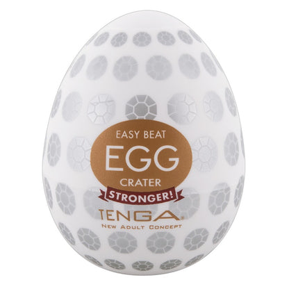 Tenga crater egg masturbator, textured white and orange, for solo adult pleasure.