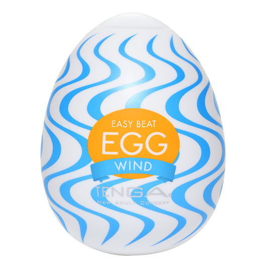Textured tenga wind egg masturbator in soft, flexible material for solo pleasure, close-up.