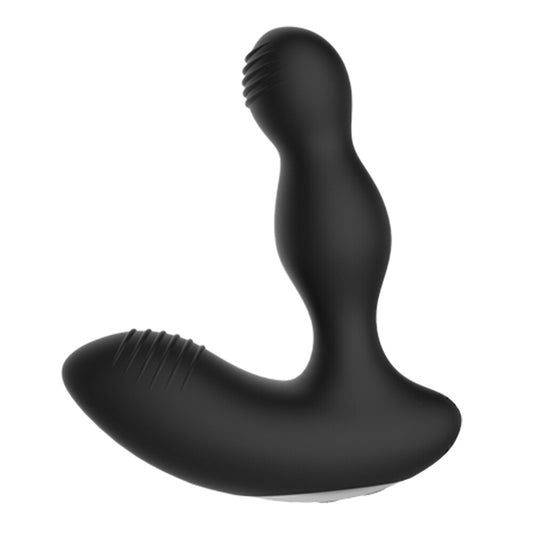 Black electro sex prostate massager by shots toys with ribbed texture for stimulation