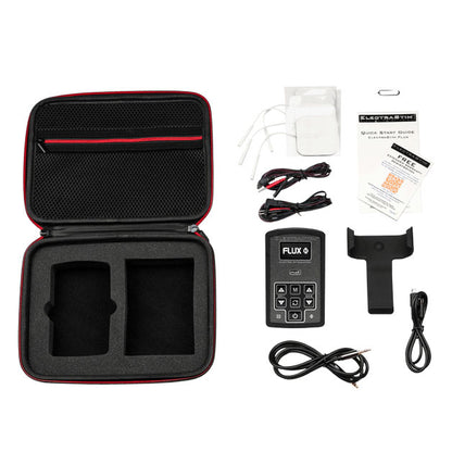 ElectraStim Flux electro stimulator, a black control unit for electro sex stimulation.