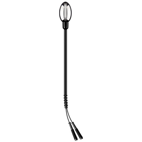 ElectraStim electro egg probe, a smooth silver metallic device for electro sex stimulation.