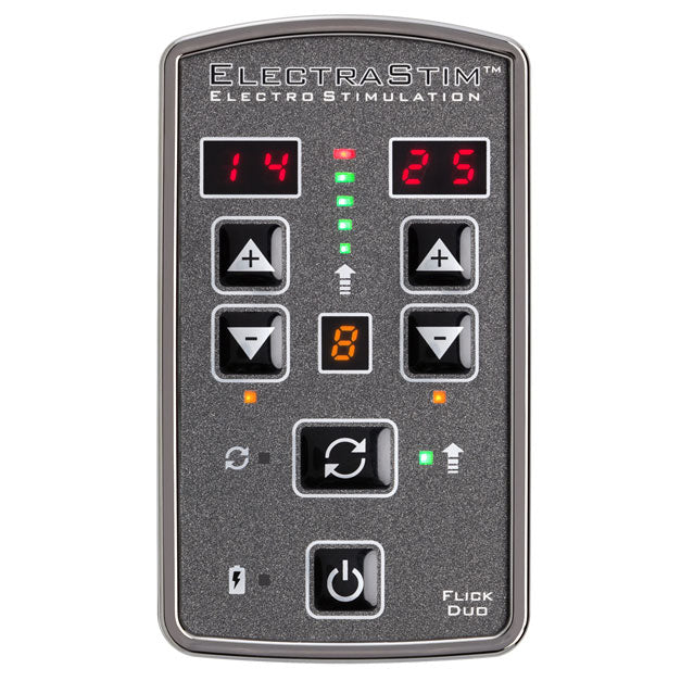 ElectraStim Flick Duo electro sex stimulation set with two units and connecting cables.