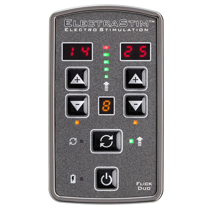 ElectraStim Flick Duo electro sex stimulation set with two units and connecting cables.