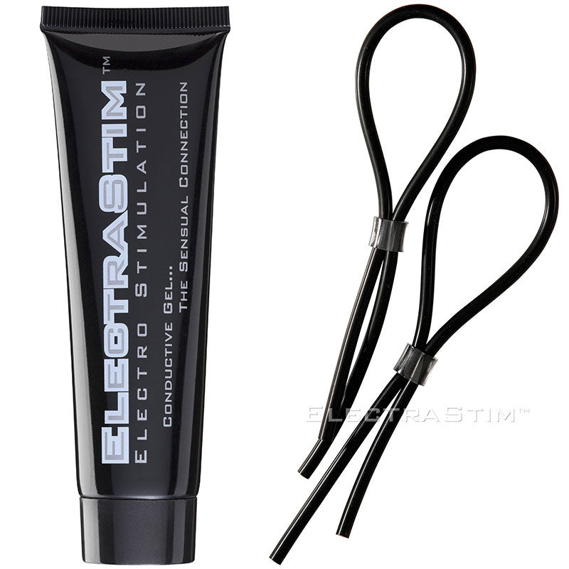 electrastim flick duo electro sex stimulation kit with electrode pads and controller.