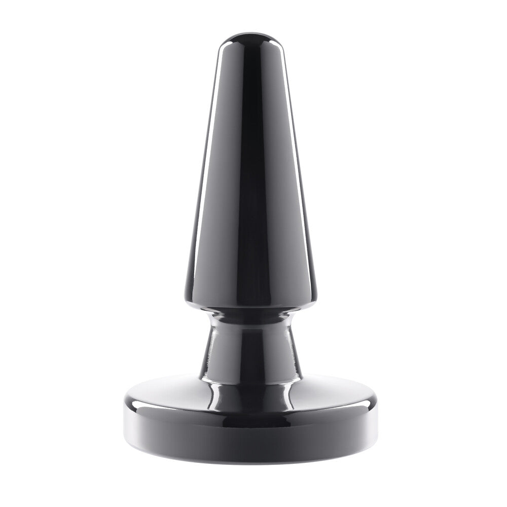 A metallic, silver-coloured, vibrating beginner's buttplug from Evolved Sex Toys, with a smooth finish.