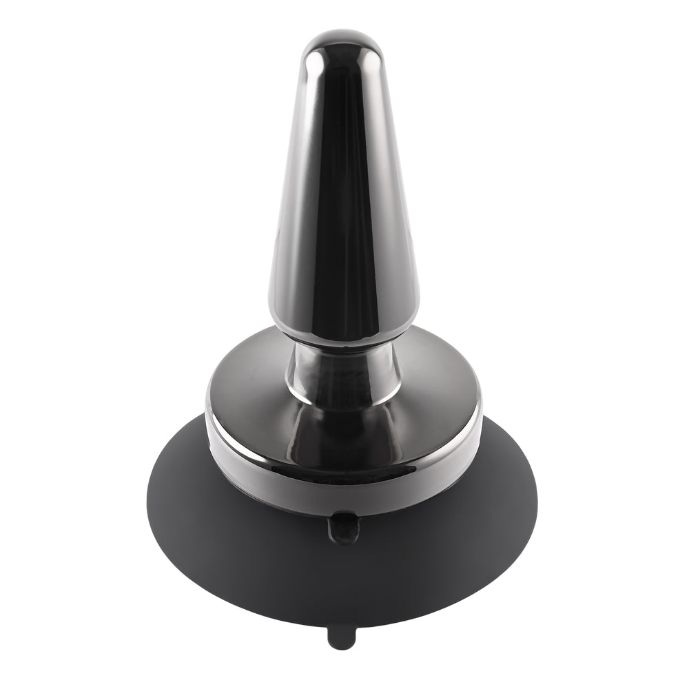 A metallic, vibrating buttplug from evolved sex toys, designed for beginners with a smooth finish.