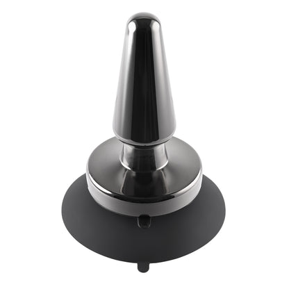 A metallic, vibrating buttplug from evolved sex toys, designed for beginners with a smooth finish.