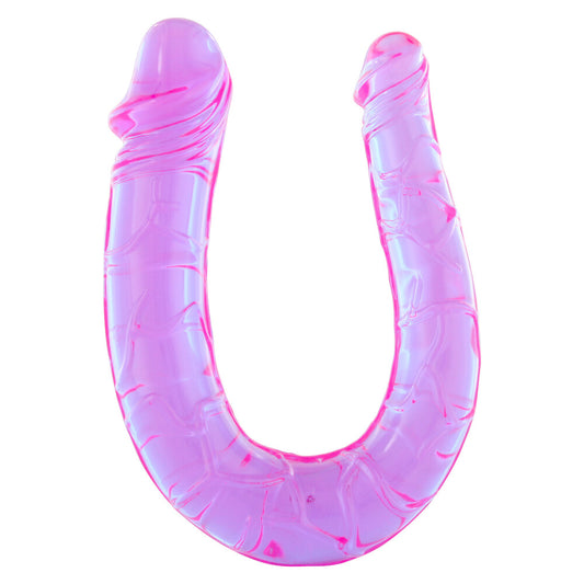 Seven Creations double dildo, twin-headed, jelly-like texture, pink colour, for adult use.