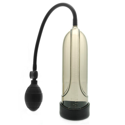 mojo zero gravity penis pump, clear plastic cylinder with grey pump handle for enhancement