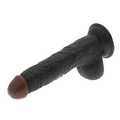 Realistic 8.5 inch black dildo with a textured shaft, made by nmc ltd.