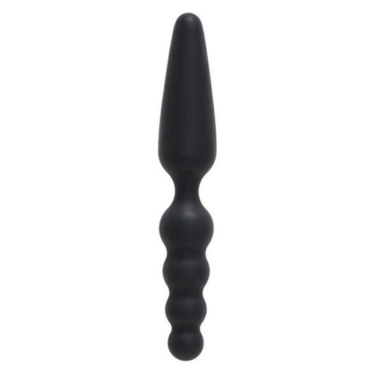 Dark Stallions dual butt plug, 7 inches, made of smooth, dark silicone for anal play.