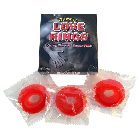 Close-up of sweet gummy love rings, a fun novelty sweet from Spencer and Fleetwood.