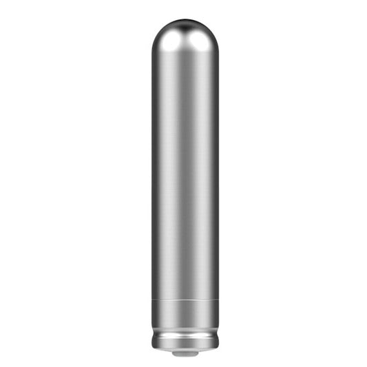Close-up of the Nexus Ferro Power Bullet mini vibrator; smooth, metallic finish. Perfect for discreet fun.