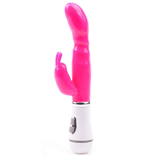 Neon pink slim rabbit vibrator with twelve speeds, a fun bedroom toy.