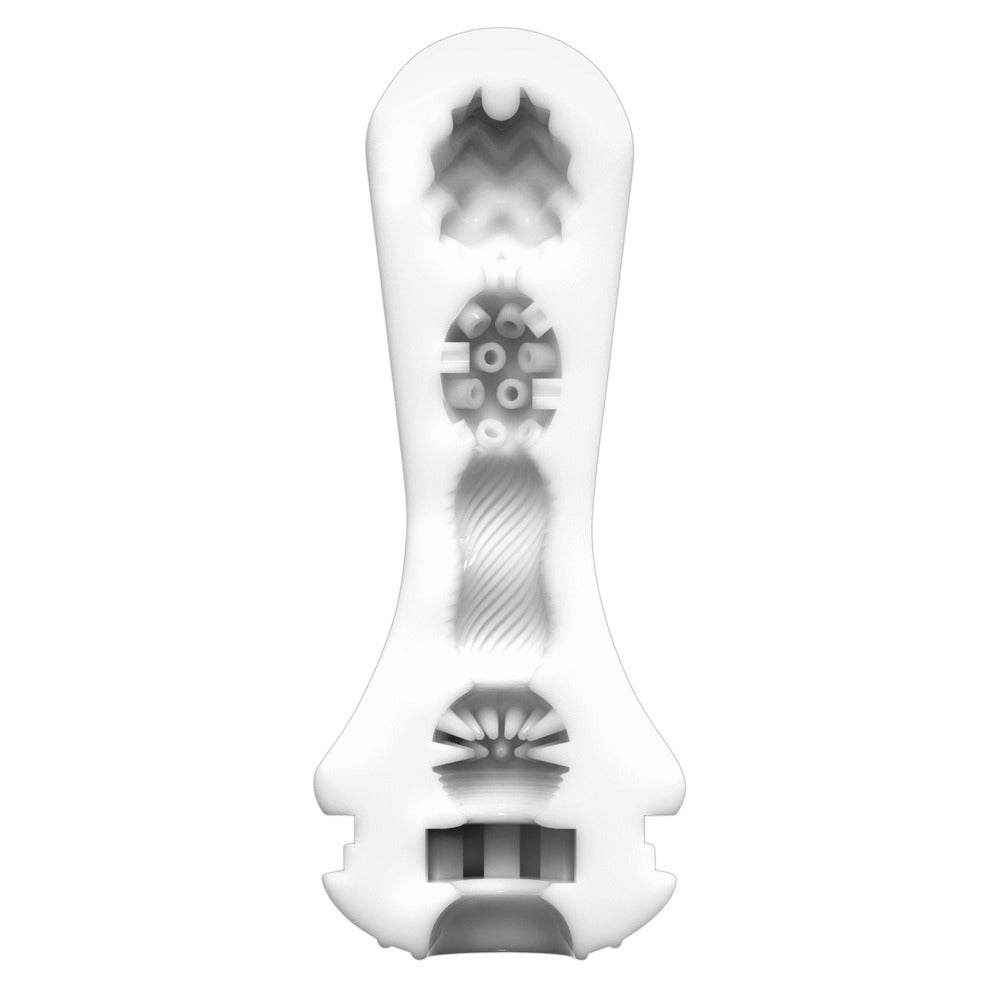 Tenga flex silky white masturbator, a reusable male pleasure object with smooth, flexible texture.