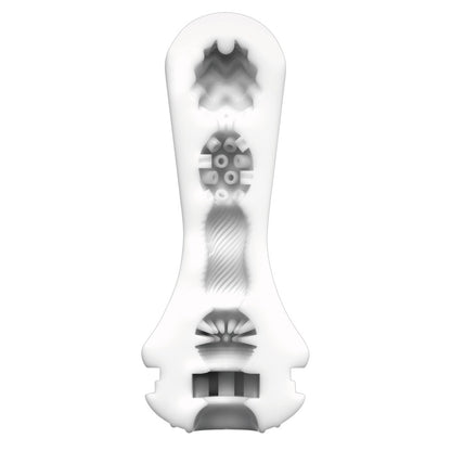 Tenga flex silky white masturbator, a reusable male pleasure object with smooth, flexible texture.