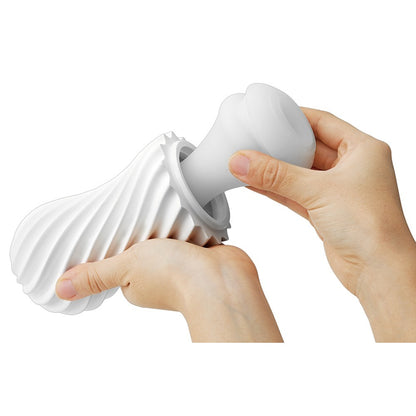 Tenga flex silky white masturbator, a flexible and tactile pleasure object for solo fun.