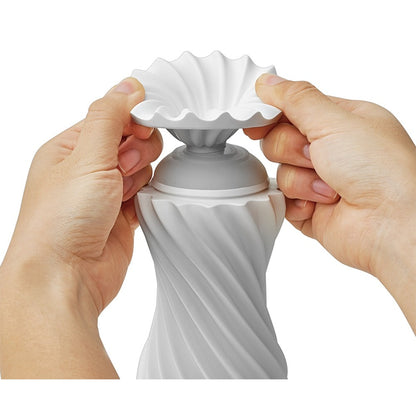 Tenga flex silky white masturbator, a flexible and soft pleasure object for personal use.