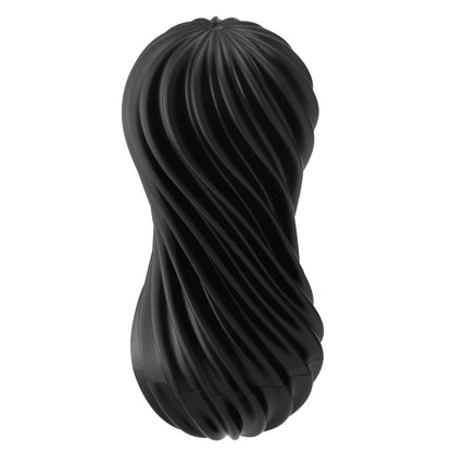 The tenga flex rocky black masturbator, textured for enhanced pleasure and reusable design.