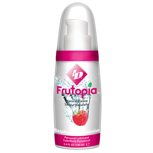 A bottle of id frutopia raspberry lubricant, a clear gel for intimate use.