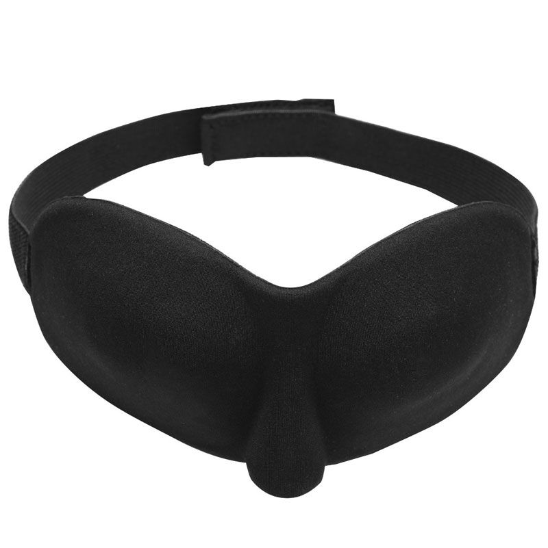 kink industries frisky deluxe black out blindfold mask in smooth, dark fabric for bedroom play