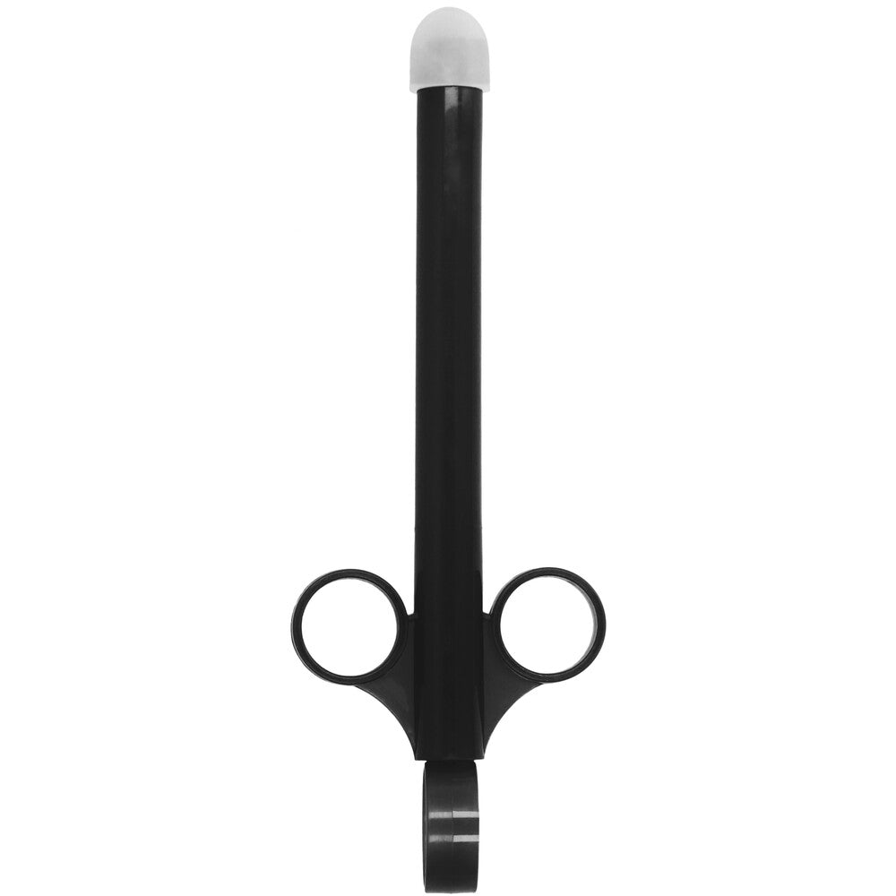 shots toys fist it black lube shooter for personal hygiene, visible in the picture.