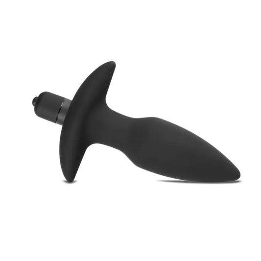 Silicone butt plug with vibrating bullet insert, purple colour and smooth finish for pleasure.