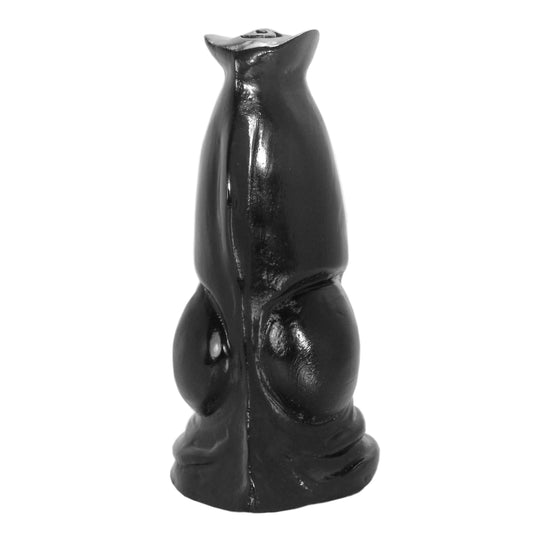 Wolf dildo with a textured shaft and a prominent knot, made from firm material.