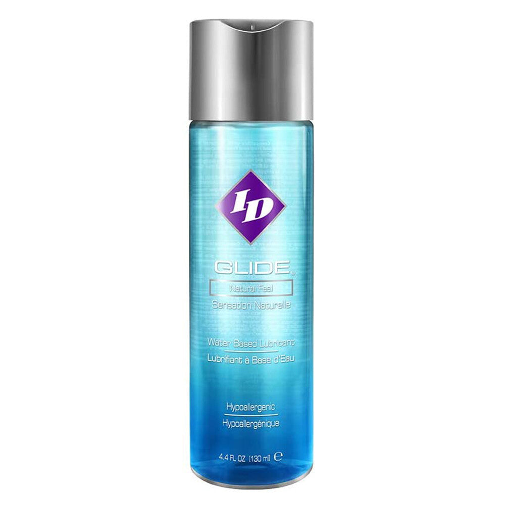 id glide lubricant 4.4 oz bottle, a clear, silky smooth personal lubricant for enhanced pleasure.