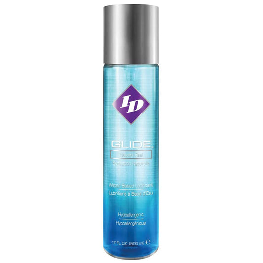 Generous 17oz bottle of id glide lubricant, a clear and smooth personal lubricant.