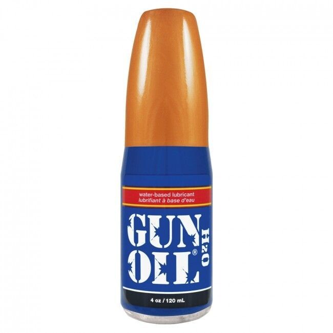 Gun Oil H20 transparent lubricant in a clear bottle, designed for enhanced pleasure.