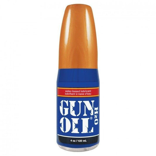 Gun Oil H20 transparent lubricant in a clear bottle, designed for enhanced pleasure.