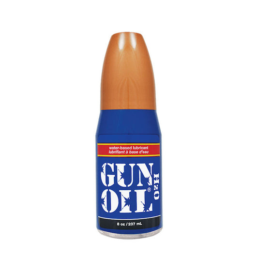 Gun Oil H2O water-based lubricant in a clear bottle, ideal for intimate use.