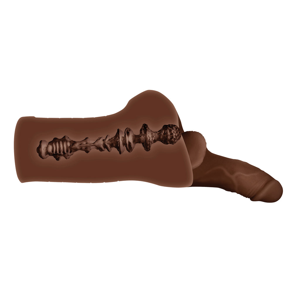 Flesh-brown, gender x back door bash masturbator by evolved sex toys, realistically textured.