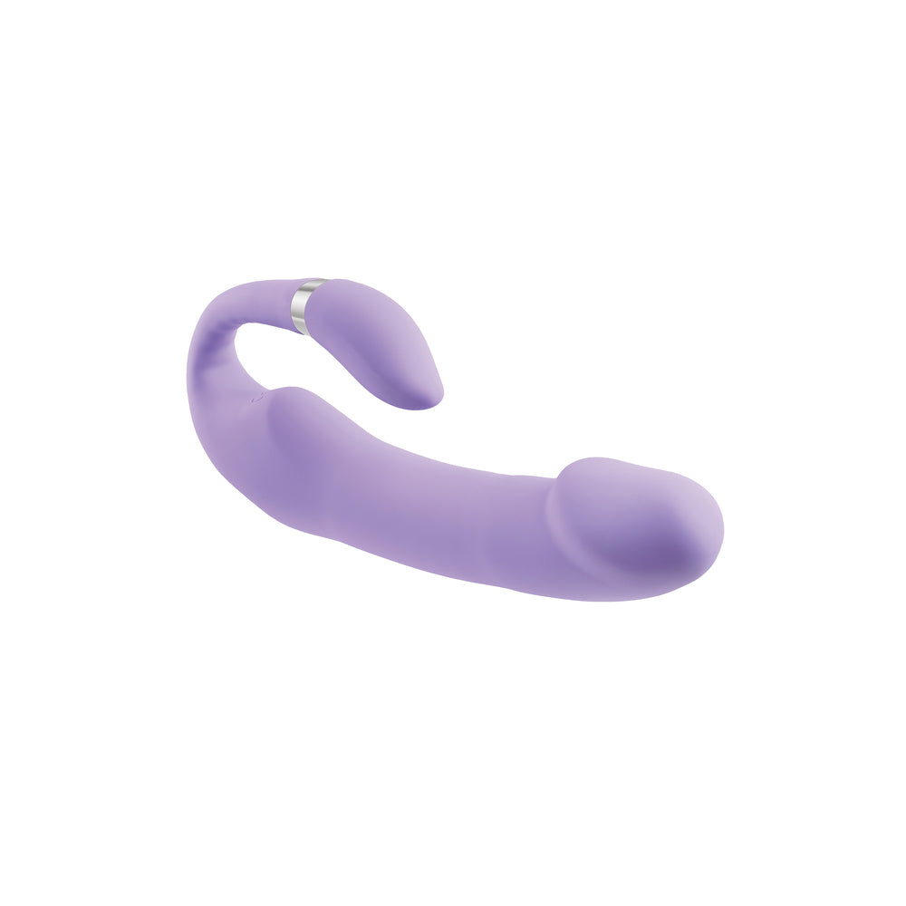 Orchid-purple c-shaped vibrator from evolved sex toys, designed for internal and clitoral stimulation.