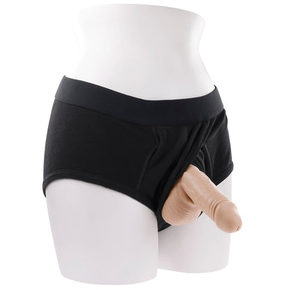 Light flesh-toned, silicone stand to pee device from Gender X, designed for discreet use.