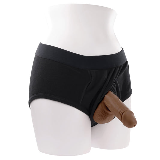 dark flesh silicone stand to pee device, allowing discreet urination for trans and non-binary people