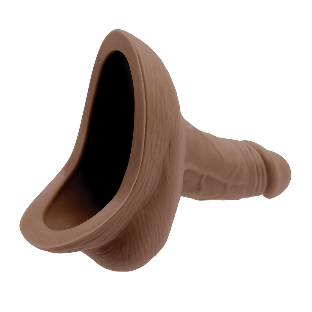 Dark flesh silicone stand to pee device, ideal for gender expression and play