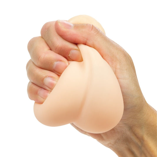 The stressticles ballbusting stress reliever, a fleshy-toned novelty toy for squeezing and relieving tension.