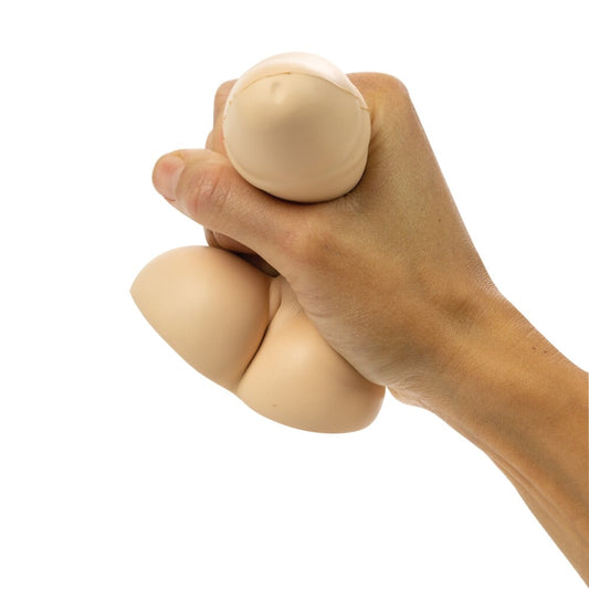 Squeezeable stress toy shaped like a willy, perfect for relieving tension and silly fun.