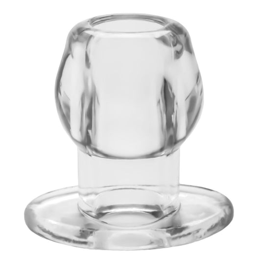 Clear acrylic tunnel plug, medium size, from Perfect Fit, for ear stretching.