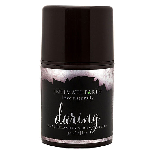 Intimate Earth lemongrass anal relaxing gel for men, small white bottle, close-up view.
